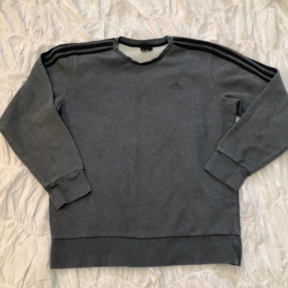 Dark Grey with Black Stripe Crew Neck Adidas Sweater